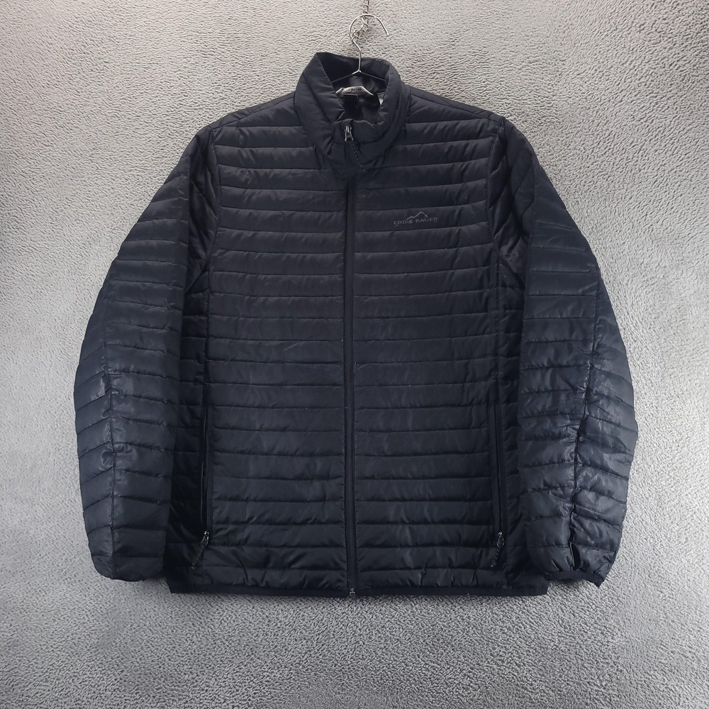 Eddie Bauer Jacket Mens M Black EB650 Down Puffer Full Zip Lightweight Outdoor